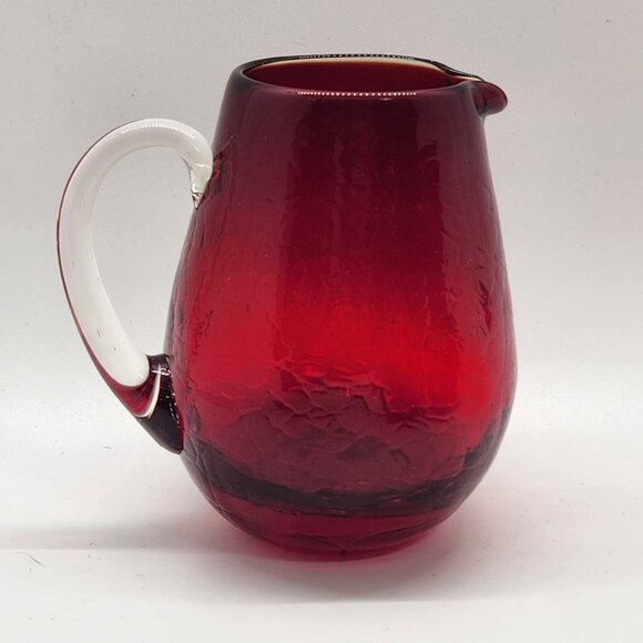 Pilgrim & Rainbow Glass Mini Pitcher Syrup Vase Set of 3 Ruby Red Crackle VTG - Picture 10 of 11